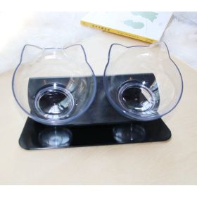 Cat Double Bowl Cat Food Bowl Protects Cervical Vertebra (Option: Double transparent black base)