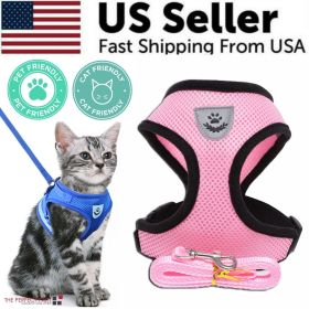 Cat Dog Pet Harness Adjustable Control Vest Dogs Reflective S M L XL Leash (Color: Pink, size: L)